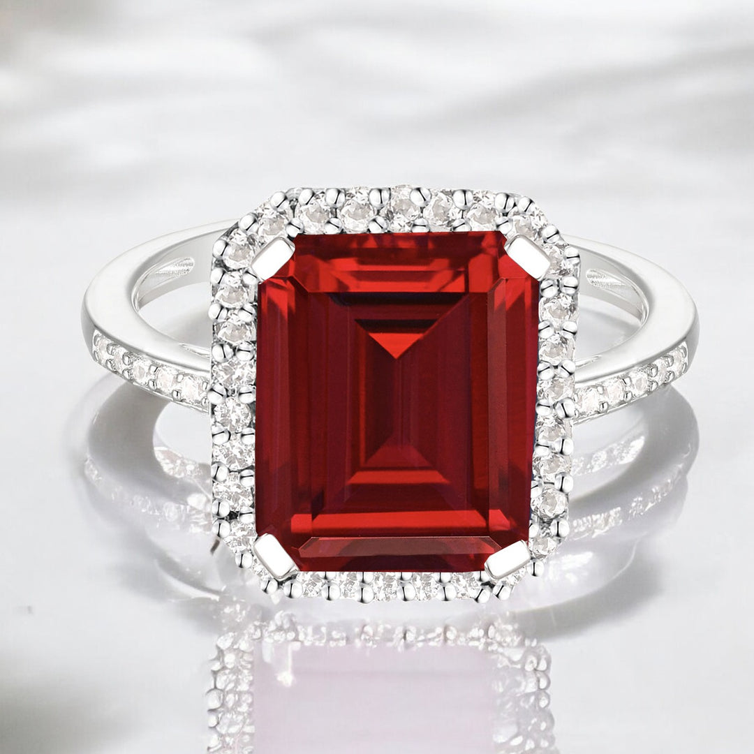 Sterling Silver 10X8 Emerald Cut Lab Created Gemstone And White Sapphire Ring