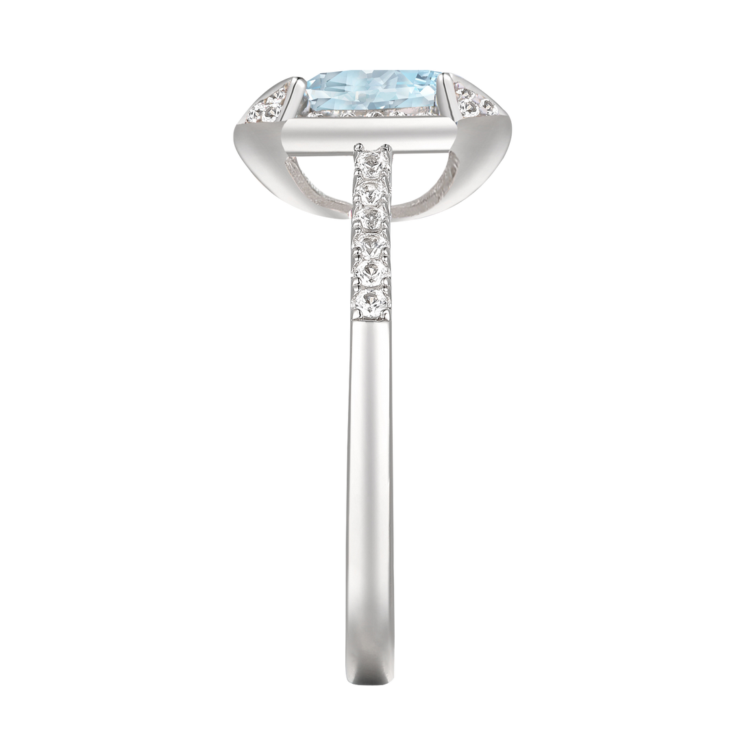 8.0mm Cushion-Cut Aquamarine and 1/4 CT. Diamond Frame Ring in Sterling Silver
