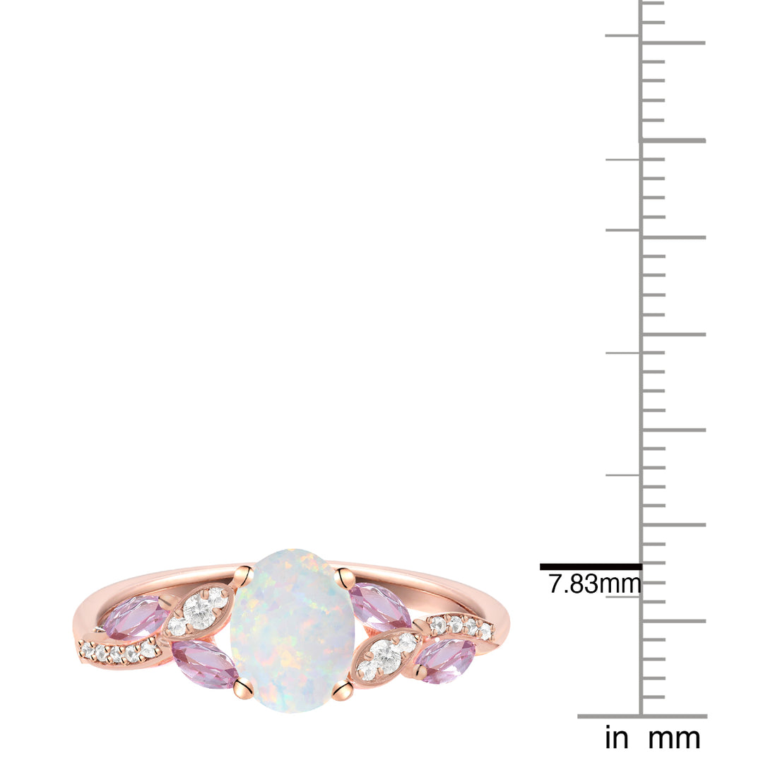 14K Rose Gold over Sterling Silver Lab Created Opal and Pink Sapphire Ring