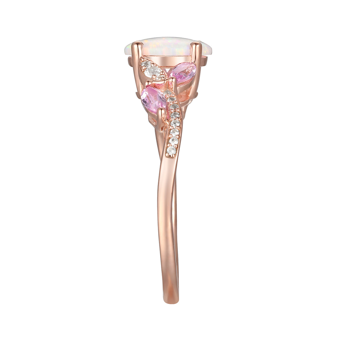 14K Rose Gold over Sterling Silver Lab Created Opal and Pink Sapphire Ring