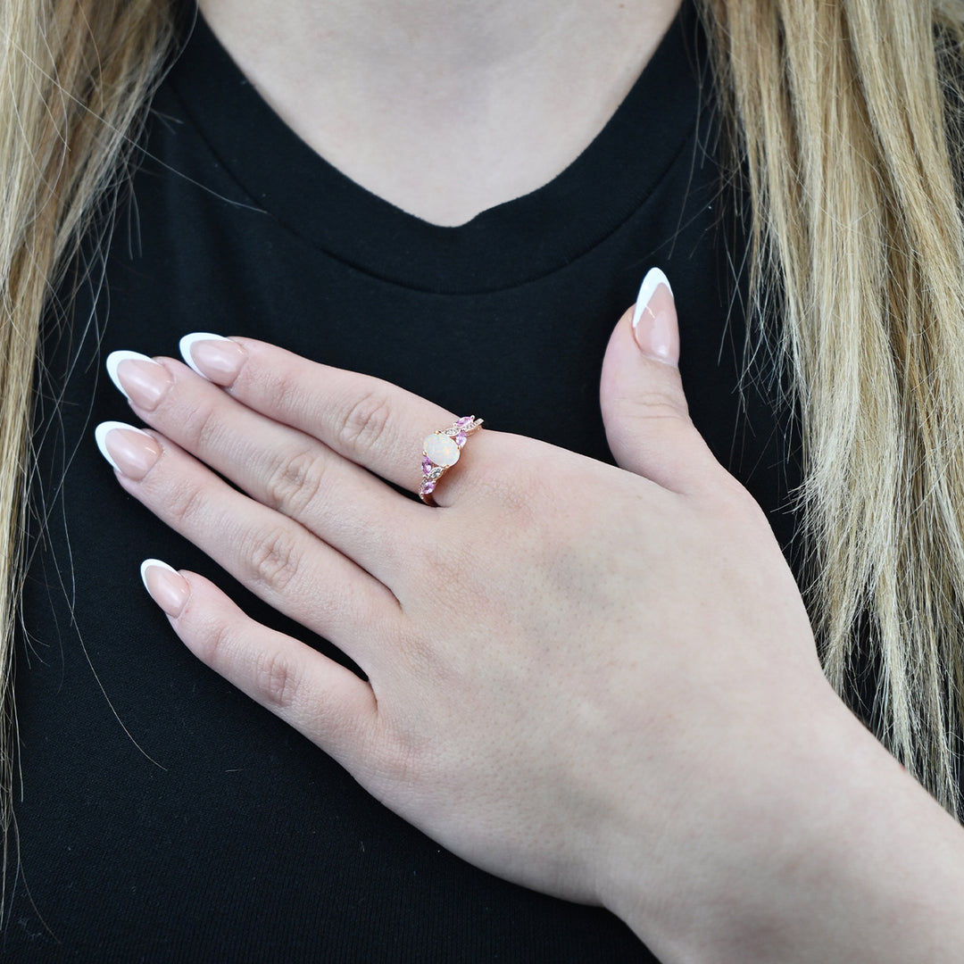 14K Rose Gold over Sterling Silver Lab Created Opal and Pink Sapphire Ring