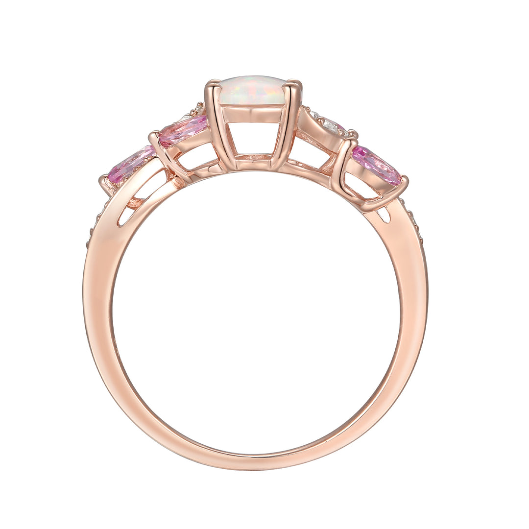 14K Rose Gold over Sterling Silver Lab Created Opal and Pink Sapphire Ring