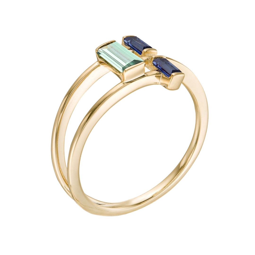 14K Yellow Gold over Sterling Silver Lab Created Blue and Green Sapphire Ring