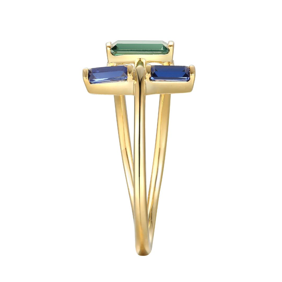 14K Yellow Gold over Sterling Silver Lab Created Blue and Green Sapphire Ring
