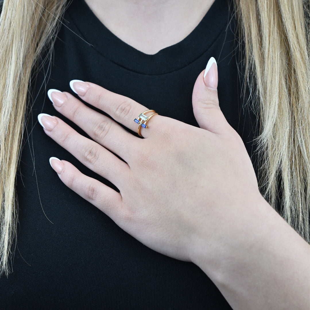 14K Yellow Gold over Sterling Silver Lab Created Blue and Green Sapphire Ring