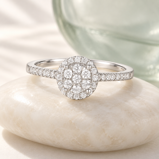 10K White Gold 1/4 ct tw Diamond Halo Ring (I-I2)