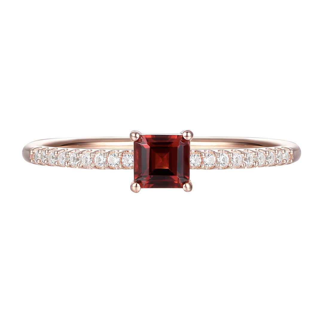 Sterling Silver Square Cut Gemstone and Diamond Accent Solitaire Ring