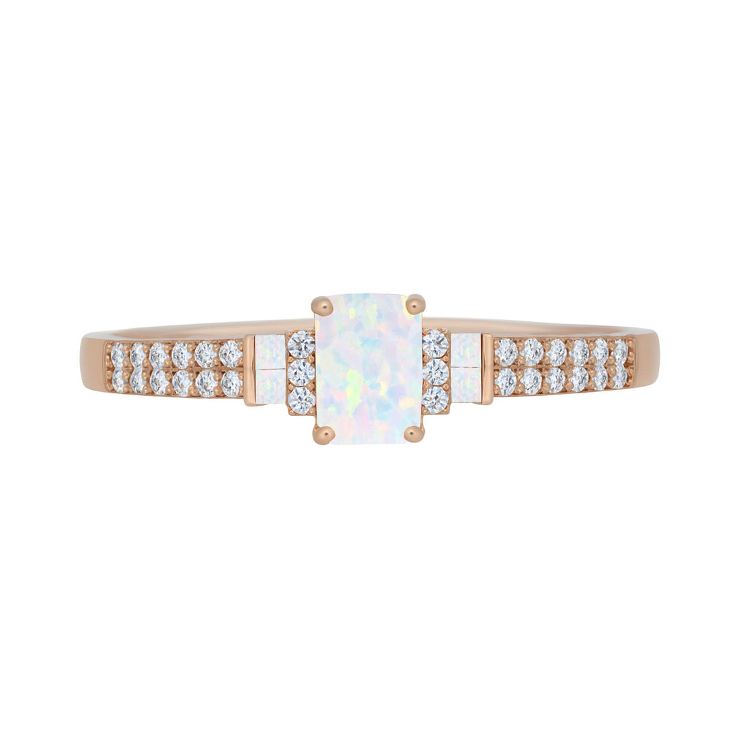 Sterling Silver Lab Created Opal & White Sapphire Band Ring