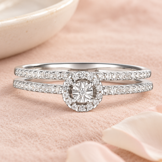 Diamond Double Band Ring - 59 Natural Diamonds in 14K Rose Gold-Plated Sterling Silver (1/4 cttw)