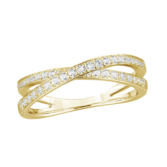 14K Yellow Gold over Sterling Silver 1/4 ct tw Diamond Criss-Cross Band Ring (I-I2)