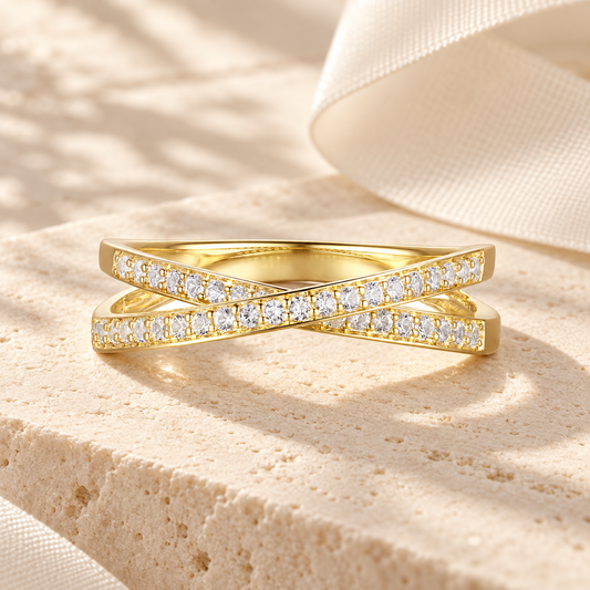 14K Yellow Gold over Sterling Silver 1/4 ct tw Diamond Criss-Cross Band Ring (I-I2)