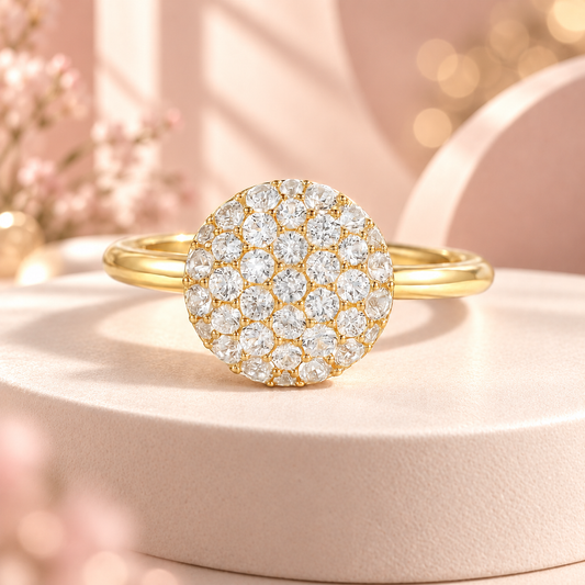 14K Yellow Gold over Sterling Silver 1/2 ct tw Diamond Round Shape Pavé Ring (I-I2)