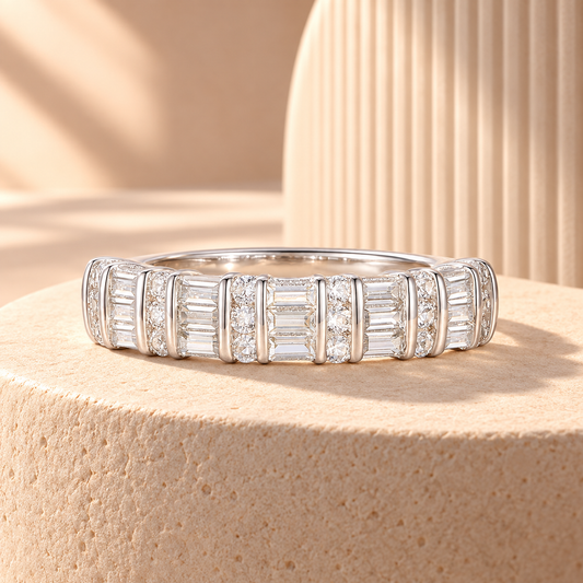 10K White Gold 3/8 ct tw Round and Baguette Band Ring (I-I2)