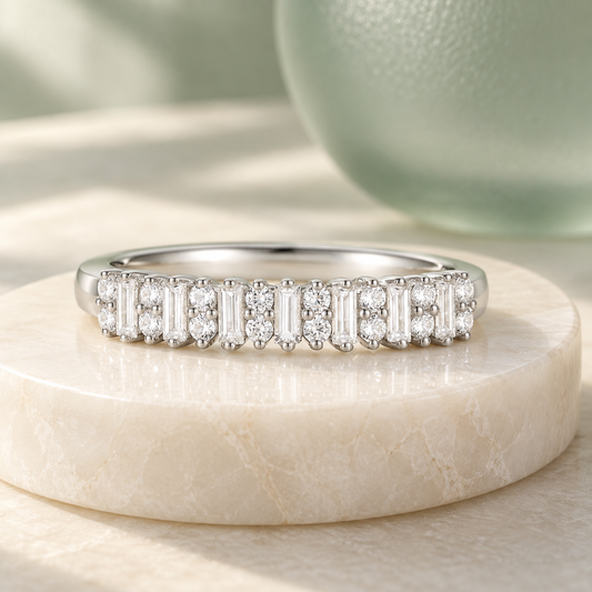 10K White Gold 1/3 ct tw Round and Baguette Band Ring (I-I2)