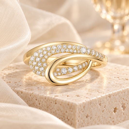 14K Yellow Gold over Sterling Silver 1/4 ct tw Diamond Modern Wave Ring (I-I2)