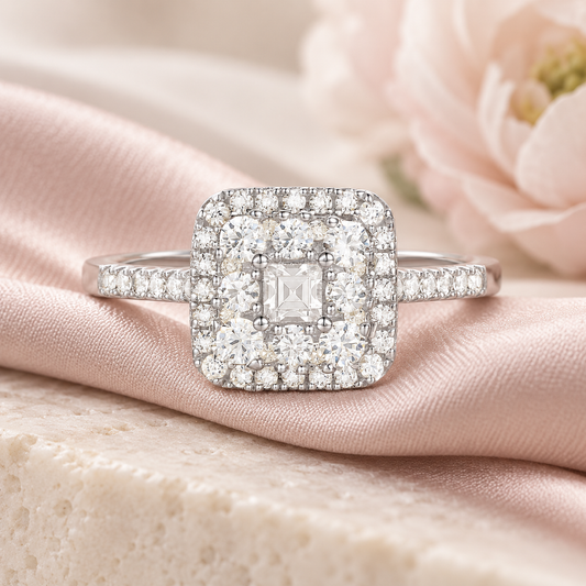 10K White Gold 1/2 ct tw Diamond Square Halo Ring (I-I2)