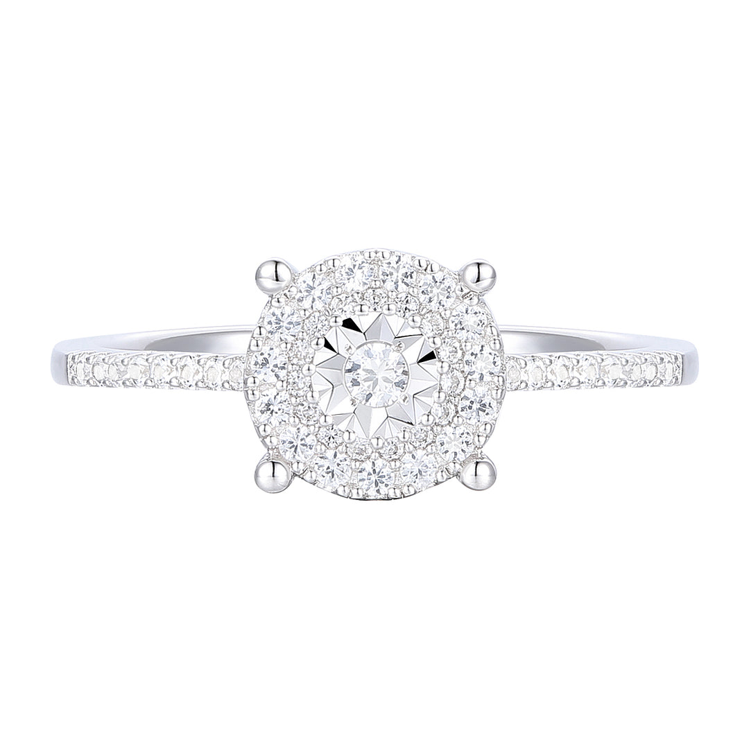 Sterling Silver 1/4 ct tw Diamond Miracle Plate Halo Ring (I-I2)