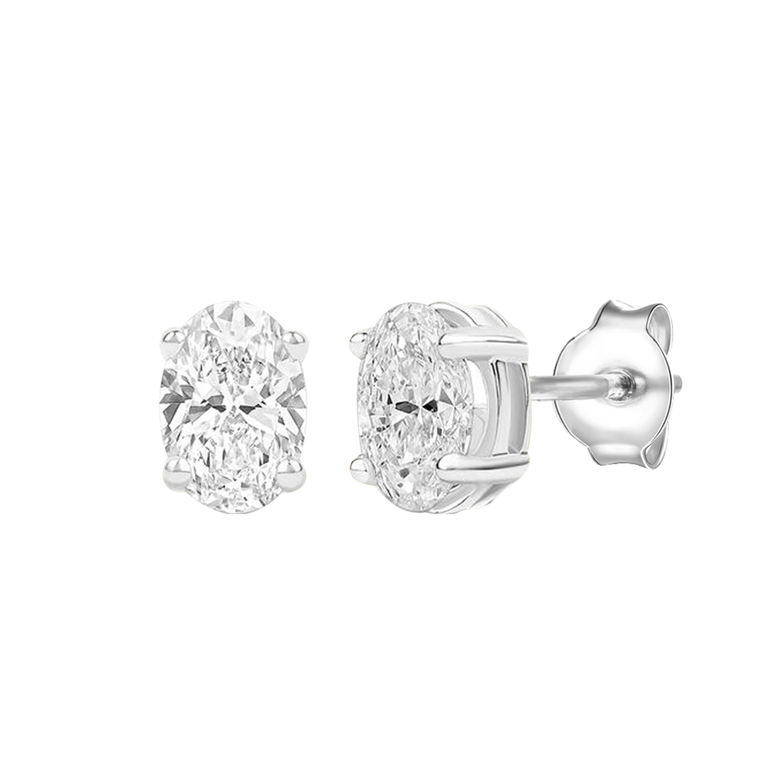 14K Lab Grown Oval Solitaire Earrings F-G VS1-VS2