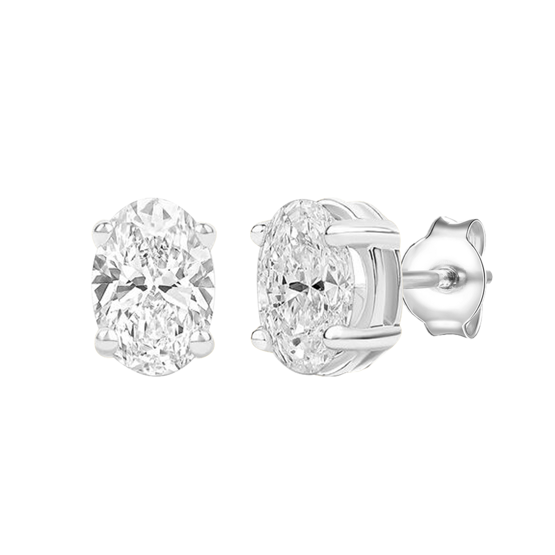 14K Lab Grown Oval Solitaire Earrings F-G VS1-VS2