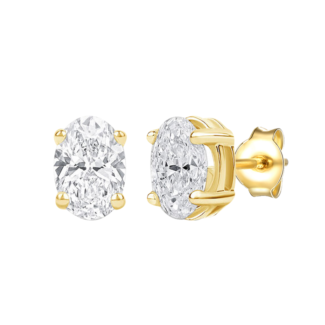 14K Lab Grown Oval Solitaire Earrings F-G VS1-VS2