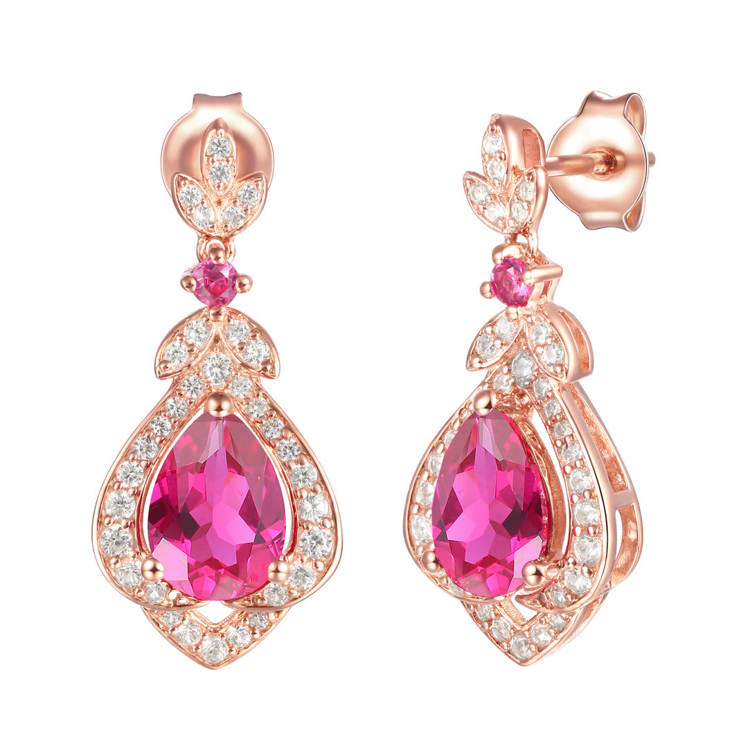 Tirafina Floral Drop Earrings Created with gemstones and white Sapphire Accents Gold Plated Silver Drop Earrings (7x5mm Stones)