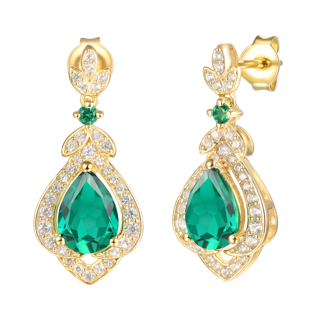 Tirafina Floral Drop Earrings Created with gemstones and white Sapphire Accents Gold Plated Silver Drop Earrings (7x5mm Stones)