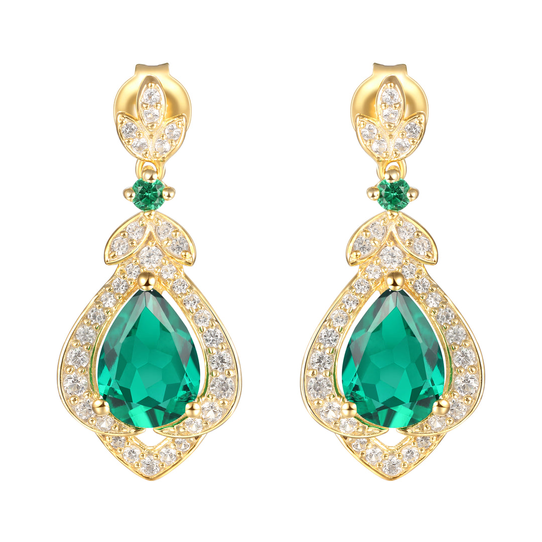 Tirafina Floral Drop Earrings Created with gemstones and white Sapphire Accents Gold Plated Silver Drop Earrings (7x5mm Stones)
