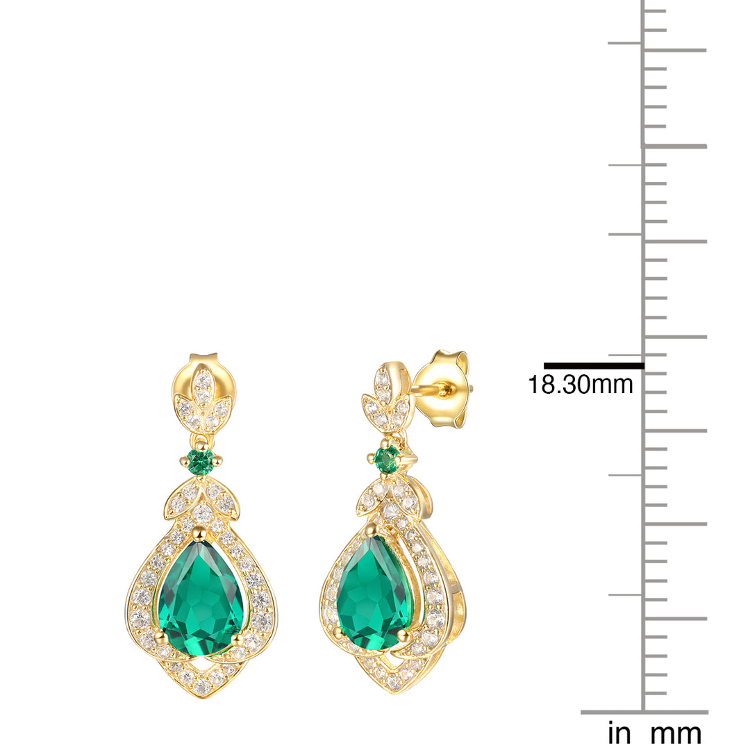 Tirafina Floral Drop Earrings Created with gemstones and white Sapphire Accents Gold Plated Silver Drop Earrings (7x5mm Stones)