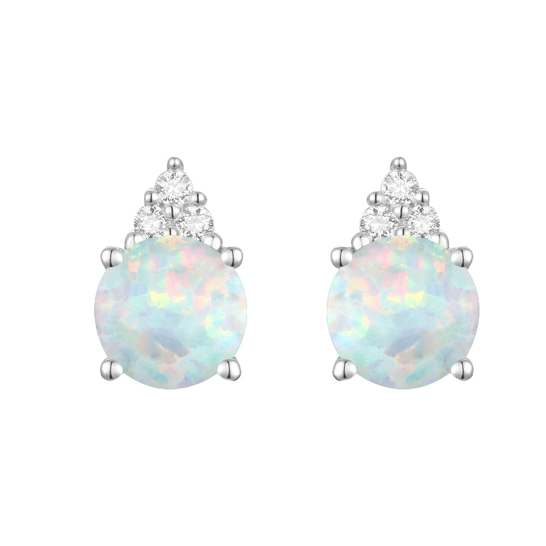 Elegant 14K Gold Stud Earrings with Diamonds and Opal – 4.5mm Stone
