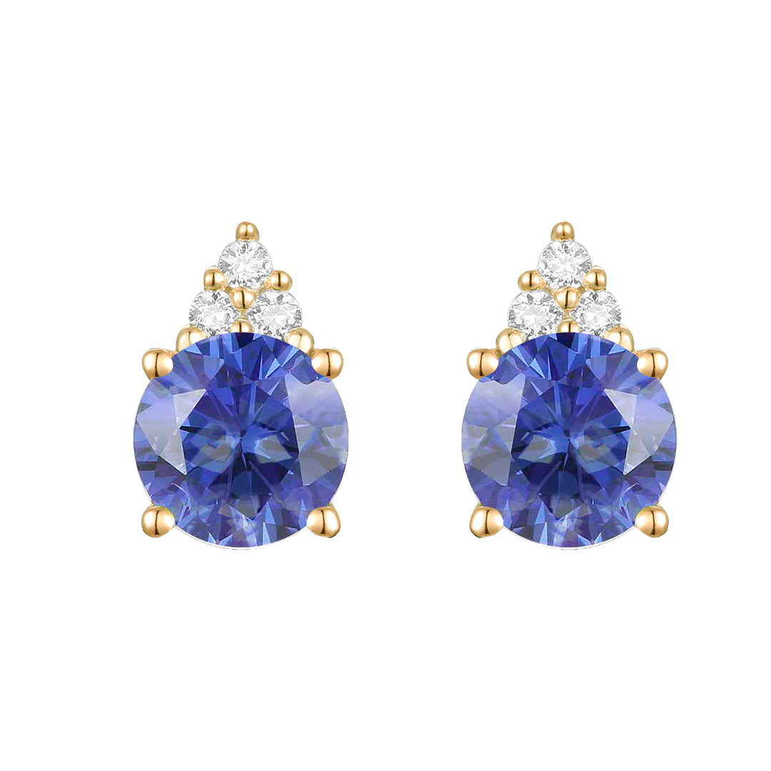 Elegant 14K Gold Stud Earrings with Diamonds and Tanzanite – 4.5mm Stone
