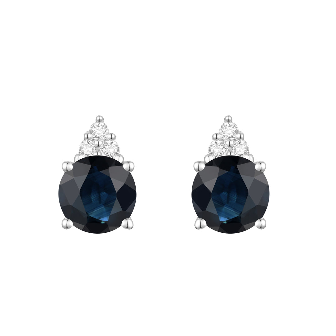 Elegant 14K Gold Stud Earrings with Diamonds and Sapphire – 4.5mm Stone
