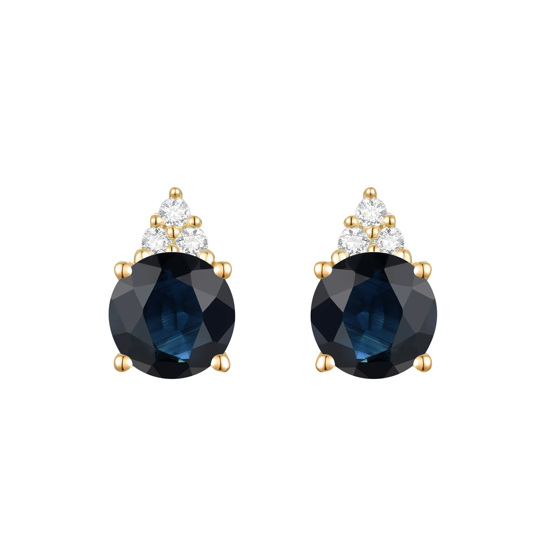 Elegant 14K Gold Stud Earrings with Diamonds and Sapphire – 4.5mm Stone