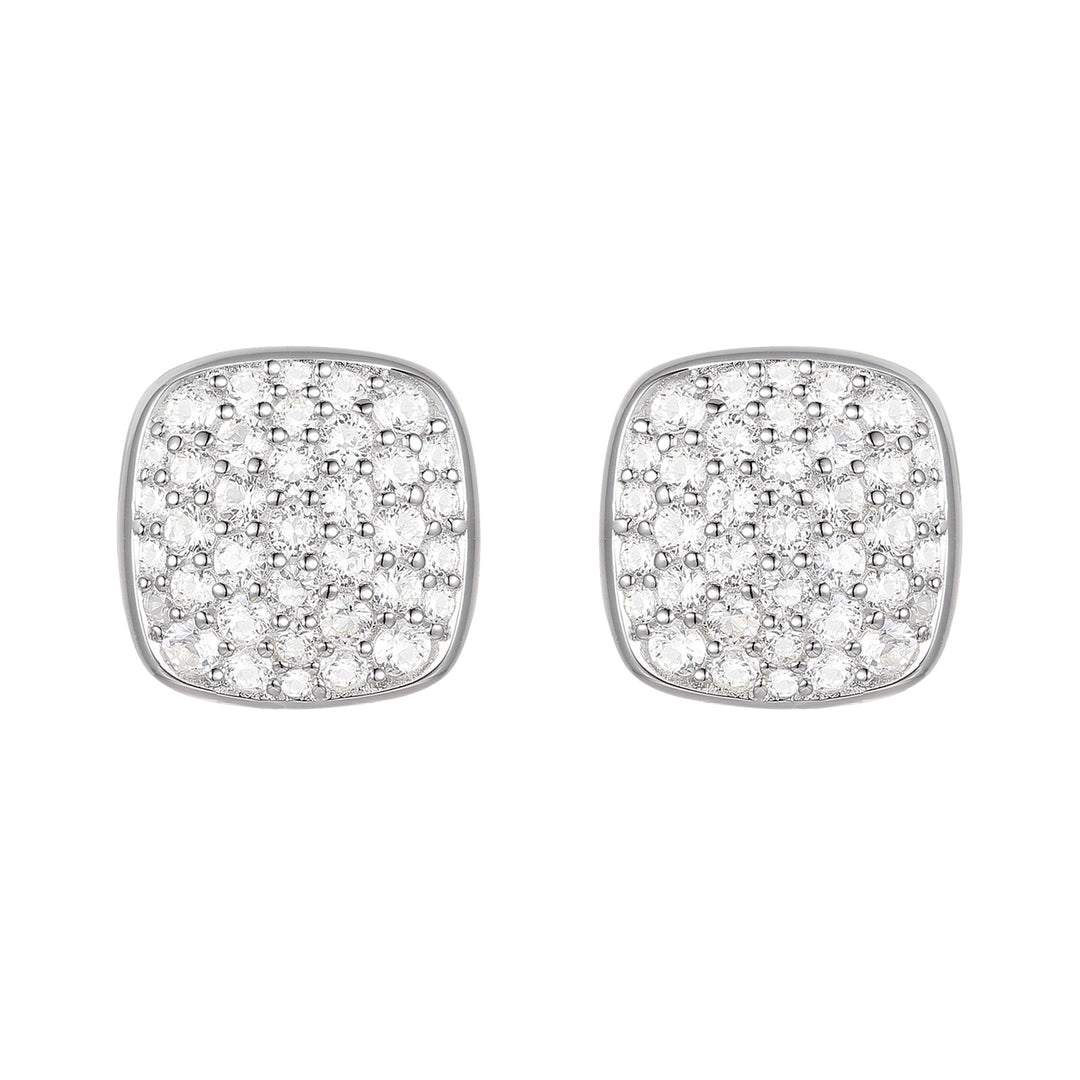 Sterling Silver 1/2 ct tw Diamond Cushion Shape Pavé Stud Earring (I-I2)