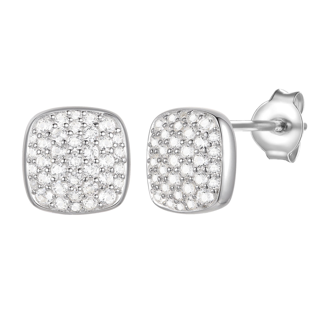 Sterling Silver 1/2 ct tw Diamond Cushion Shape Pavé Stud Earring (I-I2)