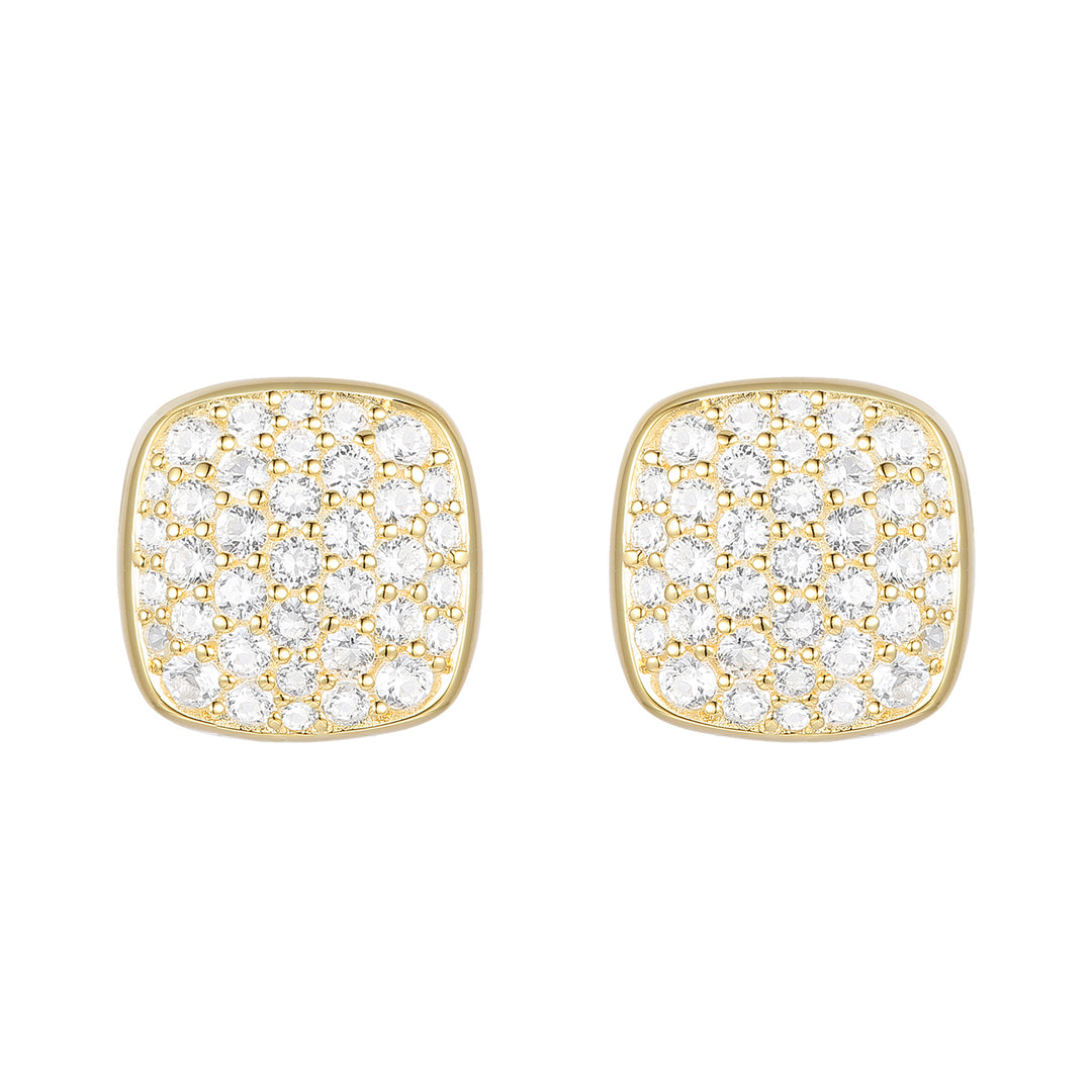 14K Yellow Gold over Sterling Silver 1/2 ct tw Diamond Cushion Shape Pavé Stud Earring (I-I2)