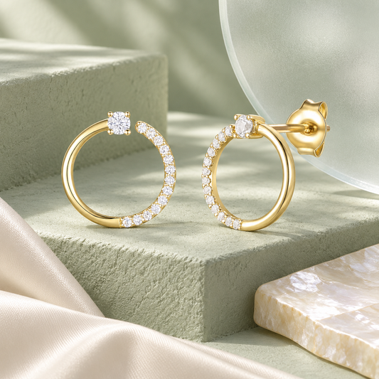 14K Yellow Gold over Sterling Silver 1/4 ct tw Diamond Open Circle Earring (I-I2)