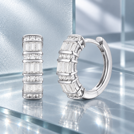 10K White Gold 1/2 ct tw Diamond Channel Set Huggie Hoop Earring (I-I2)