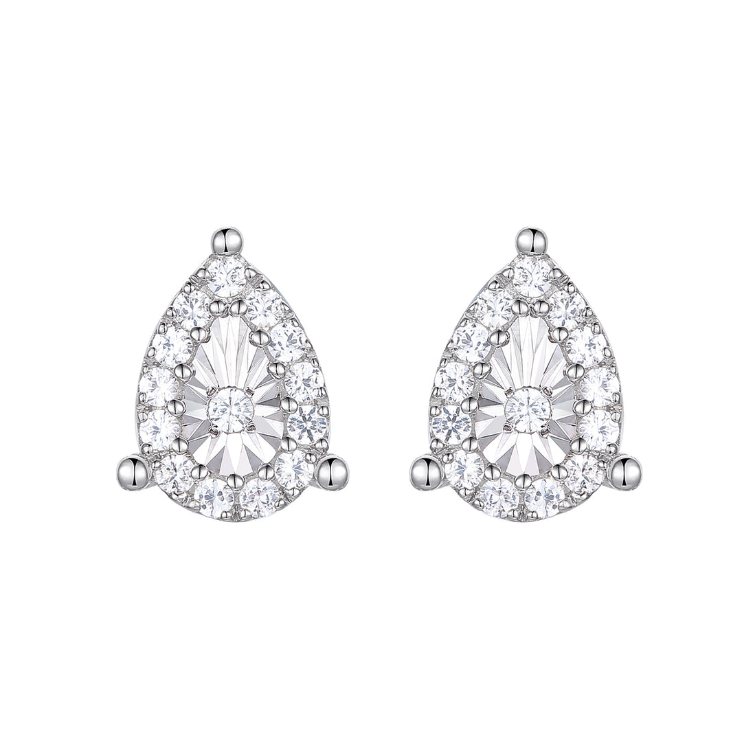 Sterling Silver 1/5 ct tw Diamond Miracle Plate Pear Shape Earring (I-I2)