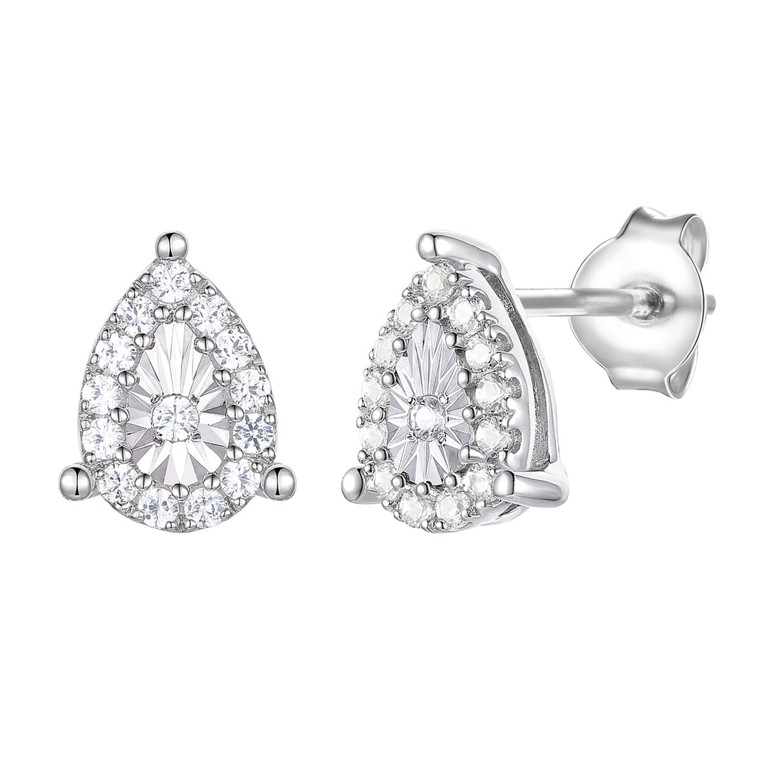 Sterling Silver 1/5 ct tw Diamond Miracle Plate Pear Shape Earring (I-I2)