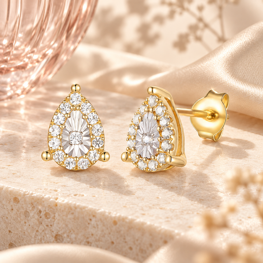 14K Yellow Gold over Sterling Silver 1/5 ct tw Diamond Miracle Plate Pear Shape Earring (I-I2)