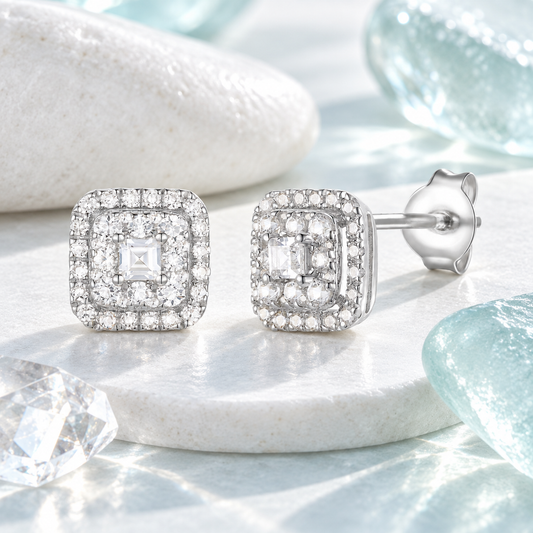 10K White Gold 5/8 ct tw Diamond Multi Diamond Square Shape Studs (I-I2)