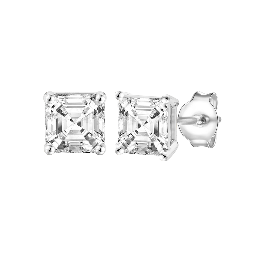 14K Lab Grown Asscher Solitaire Earrings F-G VS1-VS2
