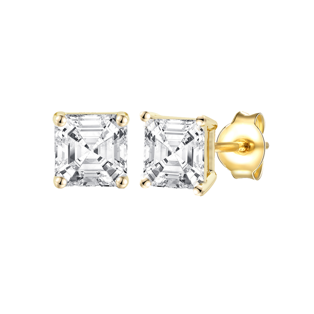 14K Lab Grown Asscher Solitaire Earrings F-G VS1-VS2