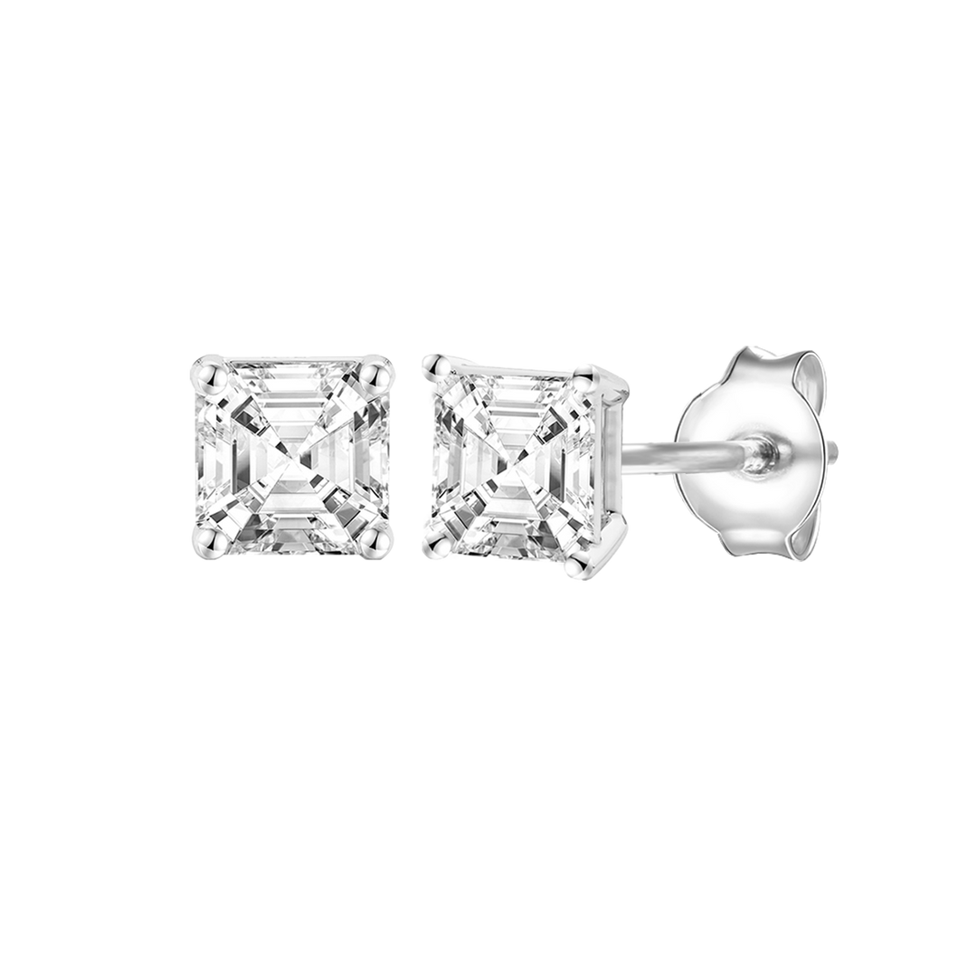 14K Lab Grown Asscher Solitaire Earrings F-G VS1-VS2
