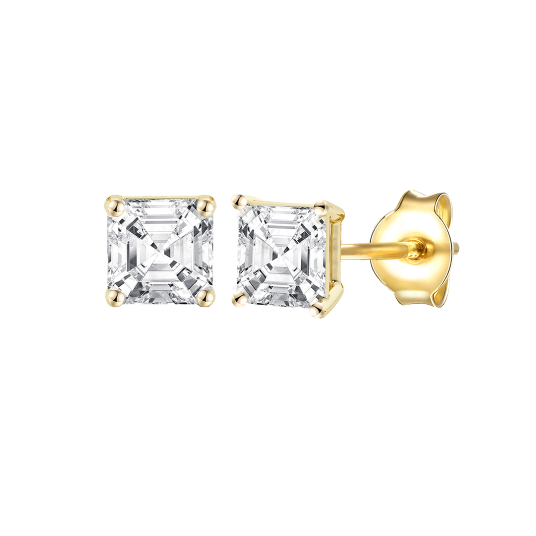 14K Lab Grown Asscher Solitaire Earrings F-G VS1-VS2