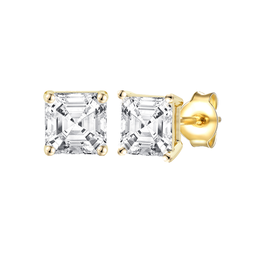 14K Lab Grown Asscher Solitaire Earrings F-G VS1-VS2