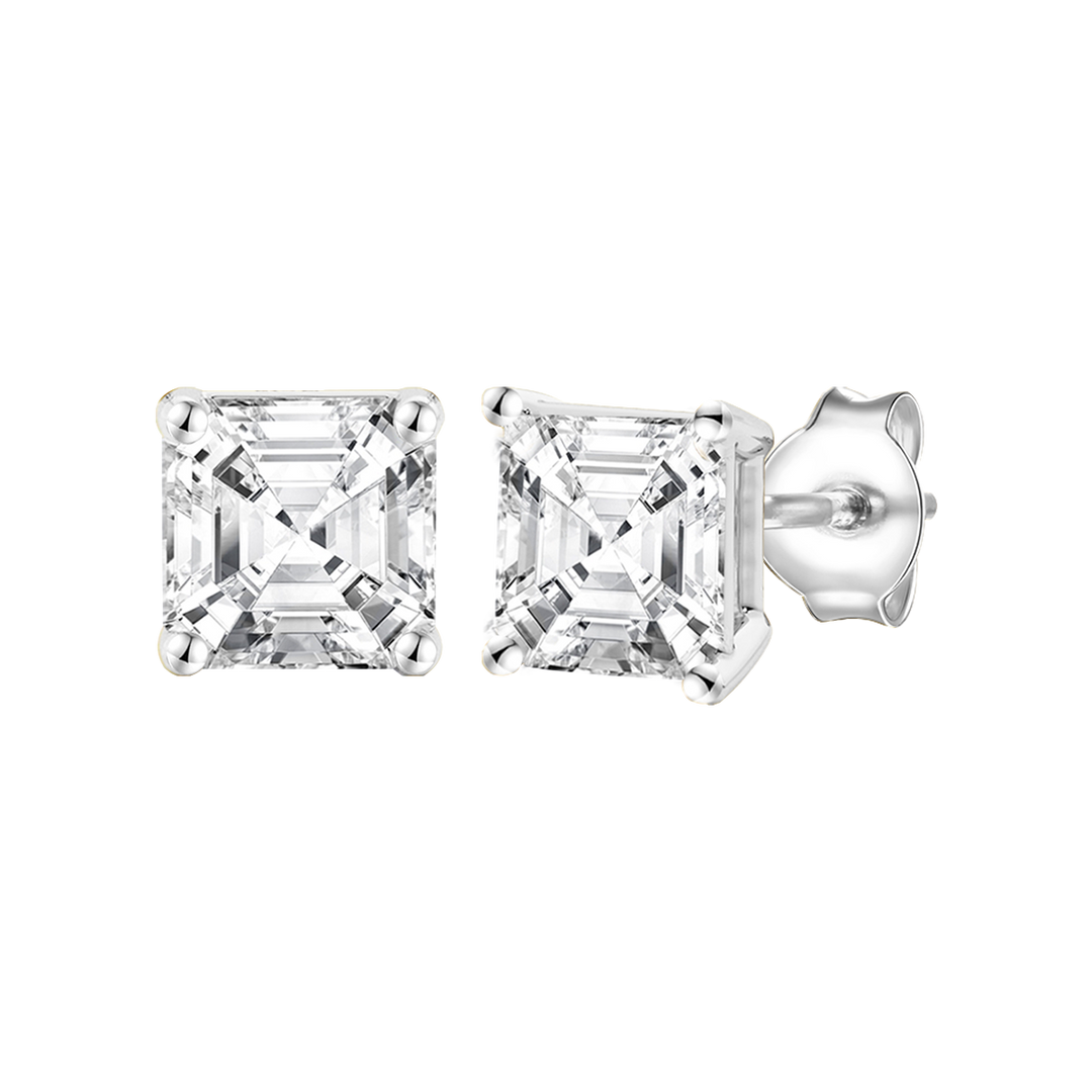 14K Lab Grown Asscher Solitaire Earrings F-G VS1-VS2