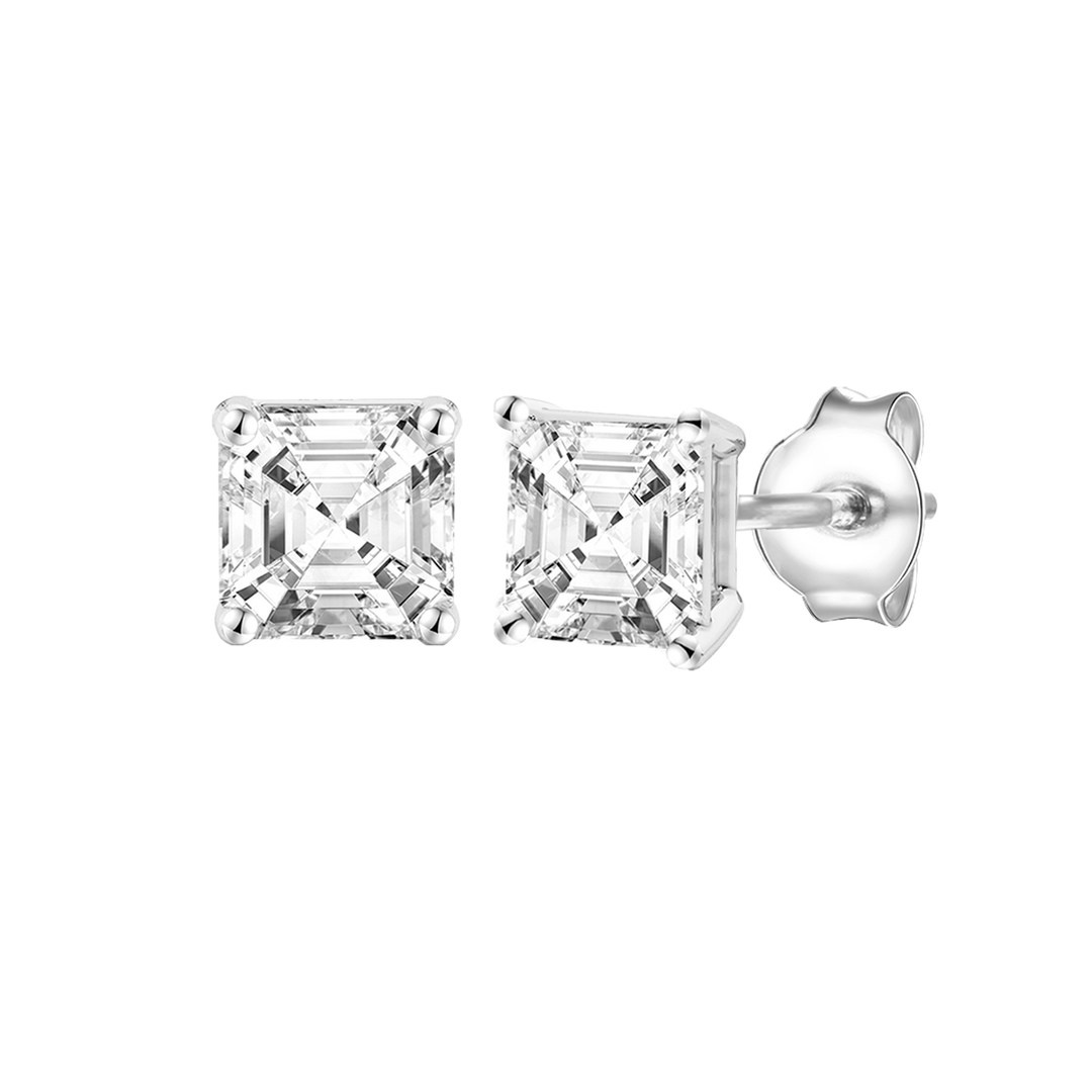 14K Lab Grown Asscher Solitaire Earrings F-G VS1-VS2