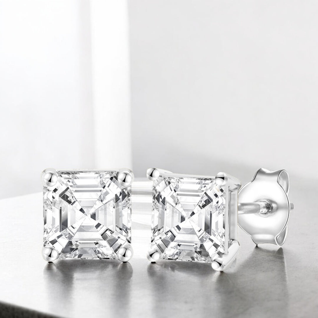 14K Lab Grown Asscher Solitaire Earrings F-G VS1-VS2