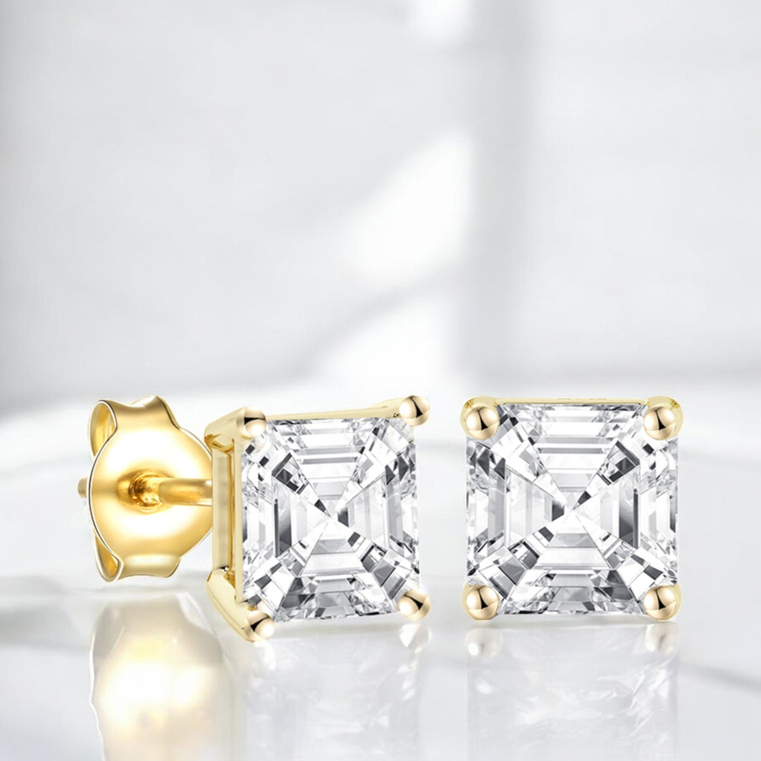 14K Lab Grown Asscher Solitaire Earrings F-G VS1-VS2